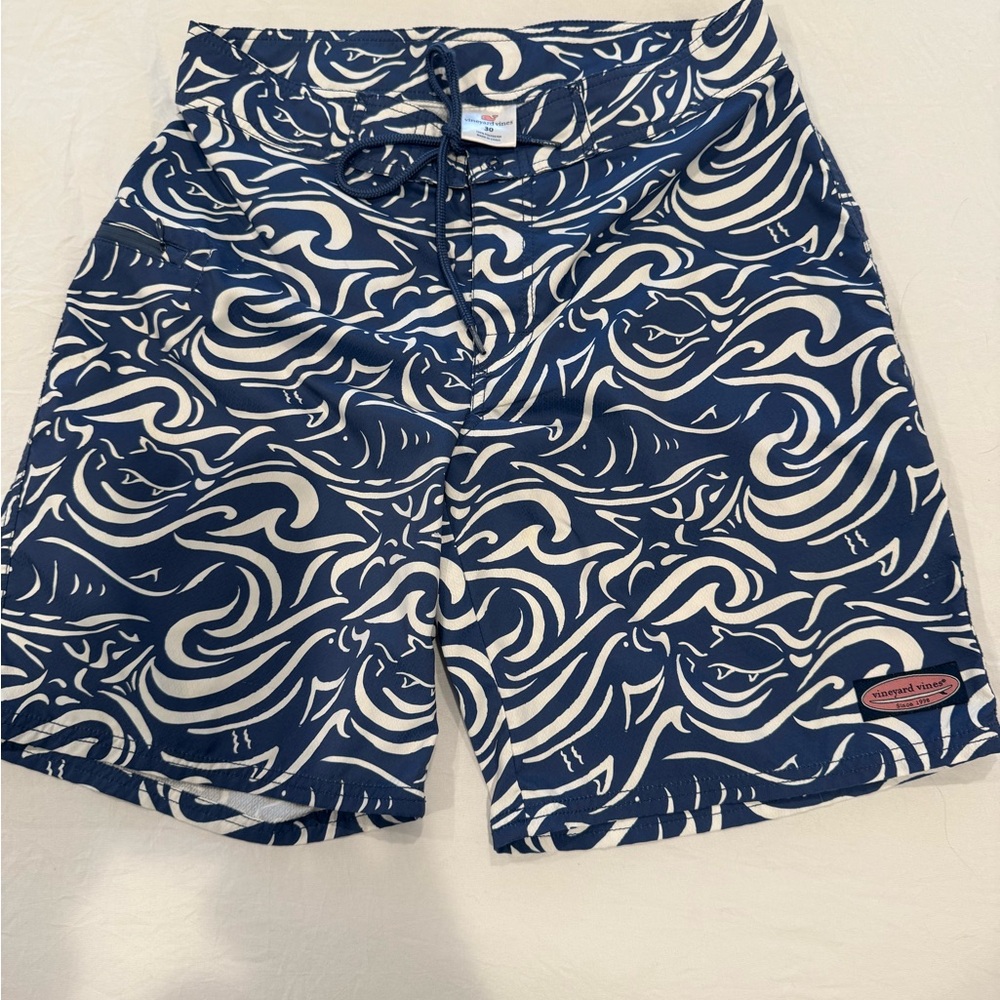 Navy and White Patterned Swim Shorts